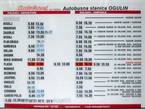 Autobusna stanica Ogulin - vozni red