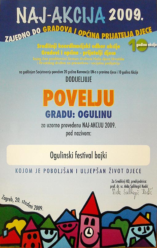 Povelja Gradu Ogulinu za uzorno provedenu Naj-akciju 2009. Povelja Gradu Ogulinu za uzorno provedenu Naj-akciju 2009.