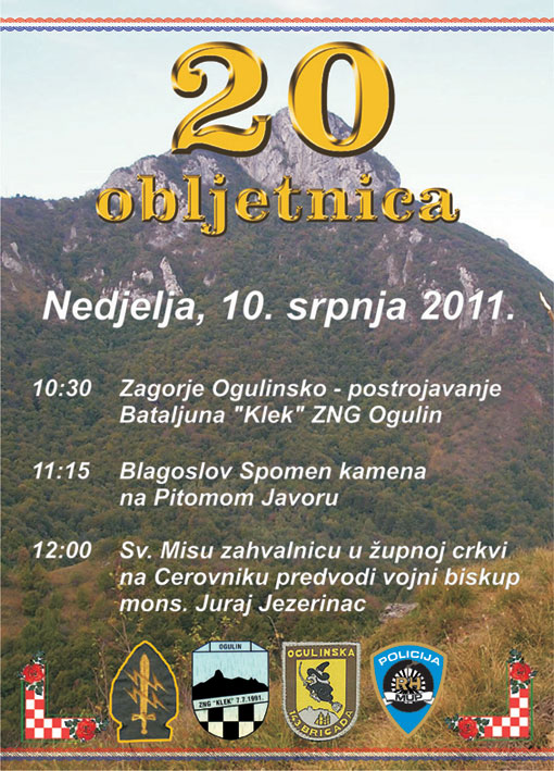 Najave proslave 20. obljetnice obrane od agresije na Ogulinski kraj Najave proslave 20. obljetnice obrane od agresije na Ogulinski kraj