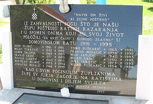 Spomen ploča poginulim župljanima u Domovinskom ratu