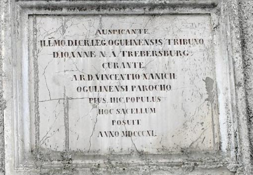 Natpis na Kapeli Sv. Roka