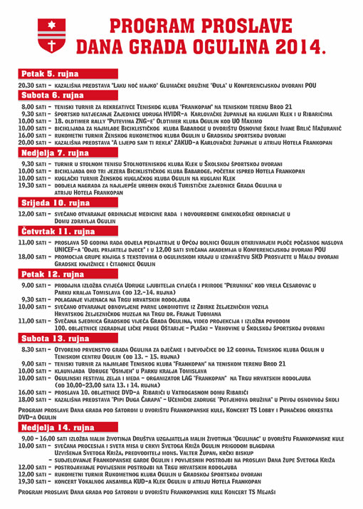 Program proslave Dana grada Ogulina 2014
