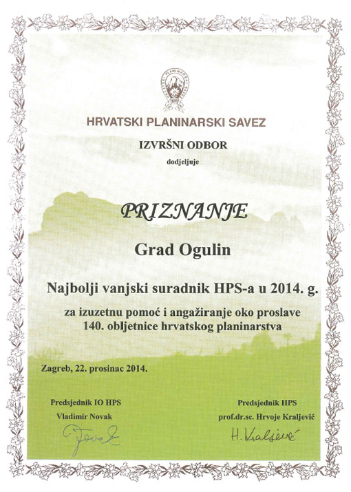 Ogulin, najbolji vanjski suradnik HPS-a Ogulin, najbolji vanjski suradnik HPS-a
