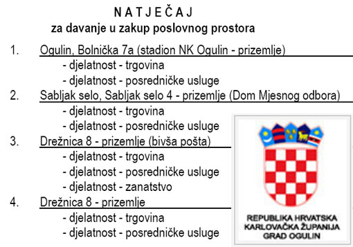 Natječaj za zakup poslovnih prostora