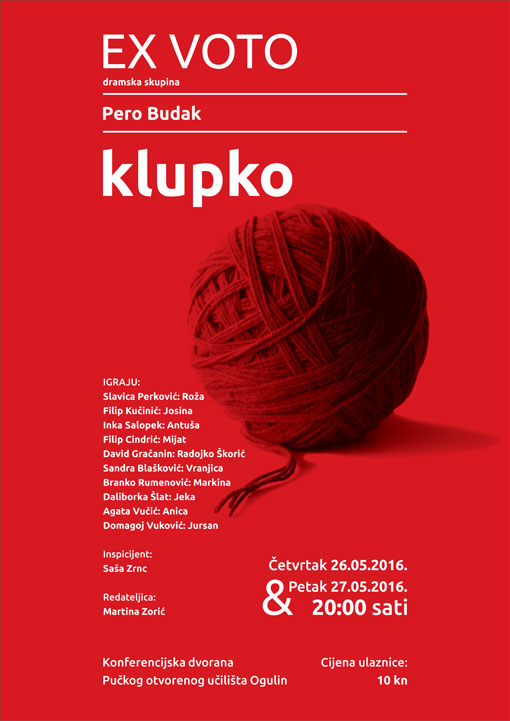 Najava izvedbe komedije Pere Budaka "Klupko"