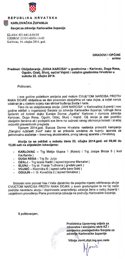 Poziv na obilježavanje Dana narcisa